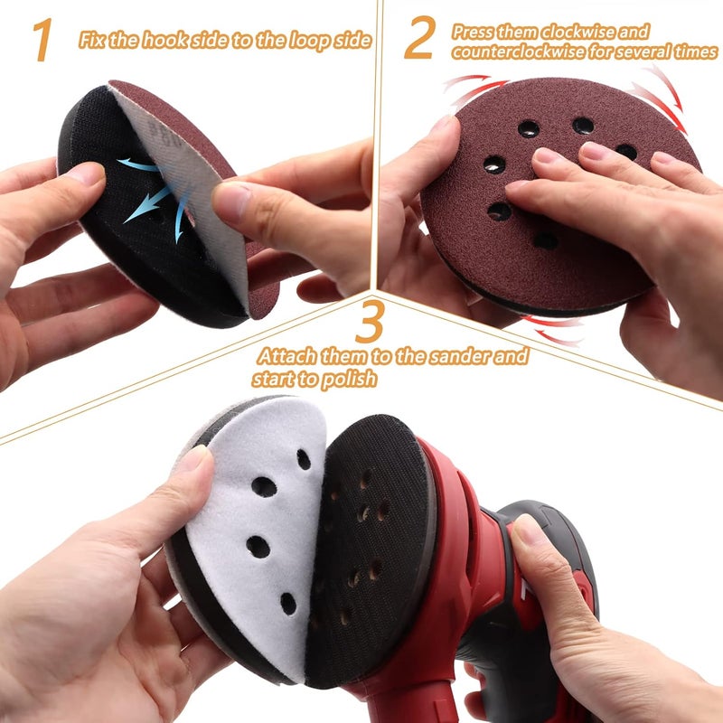 SIJDIEE 6 Pack Interface Pads, 5 Inch 8 Holes Hook and Loop Soft Foam Sanding Interface Pads, Sponge Cushion Backing Pad for Orbital Sander Automotive Woodworking Polishing - Image 5